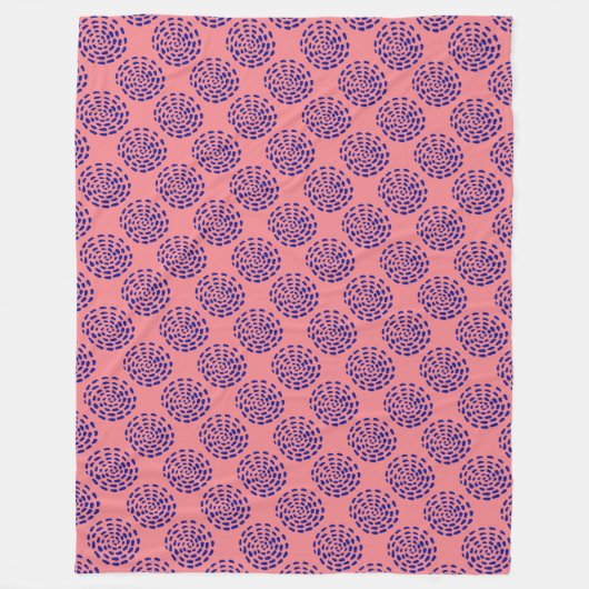 Indigoblau gestreiftes Kreismuster auf rosa Fleecedecke (Vorderseite)