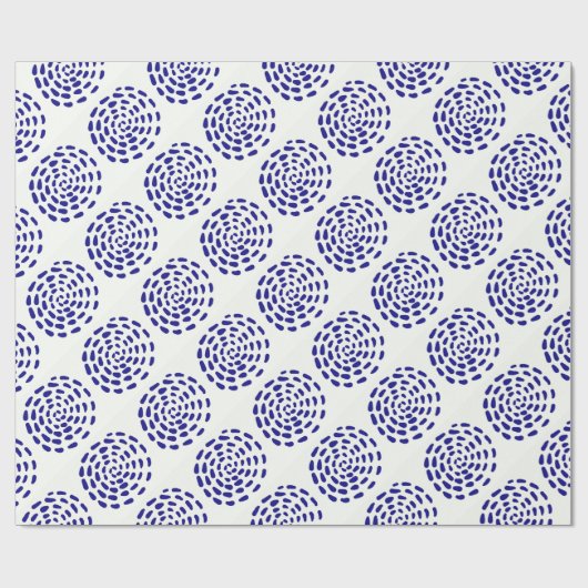 Indigoblau gestreiftes Kreismuster auf weiß Geschenkpapier (Flach)