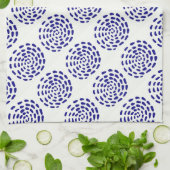 Indigoblau gestreiftes Kreismuster auf weiß Geschirrtuch (Gefaltet)