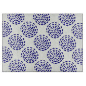 Indigoblau gestreiftes Kreismuster auf weiß Schneidebrett (Vorderseite)