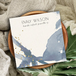 Indigoblau-goldfarbene Abstrakt-Kette-Vorlage Quadratische Visitenkarte