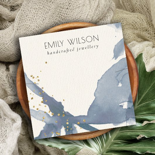 Indigoblau-goldfarbene Abstrakt-Kette-Vorlage Quadratische Visitenkarte