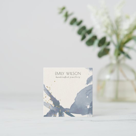 Indigoblau-goldfarbene Abstrakt-Kette-Vorlage Quadratische Visitenkarte (Stehend Vorderseite)