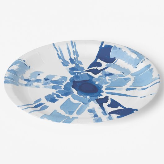 Indigoblau-japanesisch-Shibori-Sonnenbrand Pappteller (Schrägansicht)