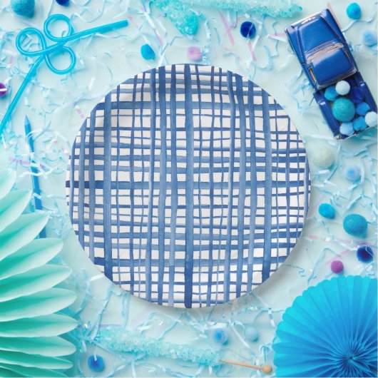 Indigoblau-Shibori-Aquarellmuster Pappteller (Party)