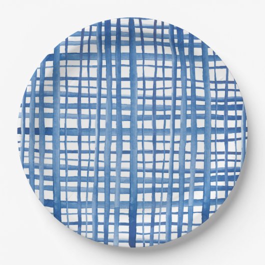 Indigoblau-Shibori-Aquarellmuster Pappteller (Vorderseite)