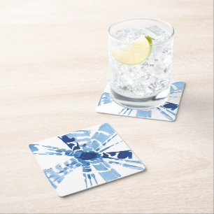 Indigoblau-Shibori-Sonnenburgen-Aquarelldruck Rechteckiger Pappuntersetzer