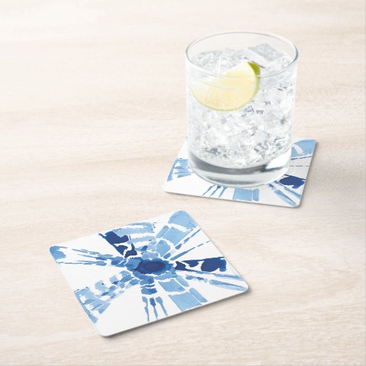 Indigoblau-Shibori-Sonnenburgen-Aquarelldruck Rechteckiger Pappuntersetzer (Vor Ort)