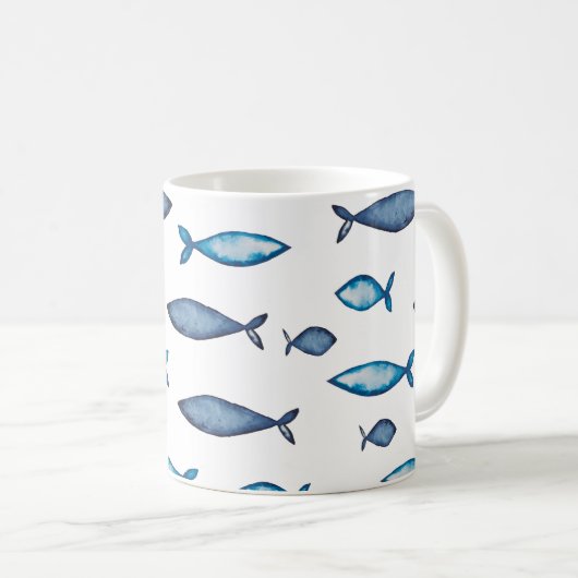 Indigoblau und Aquamarine Wasserfarben Kaffeetasse (VorderseiteRechts)