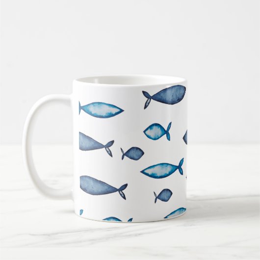 Indigoblau und Aquamarine Wasserfarben Kaffeetasse (Links)