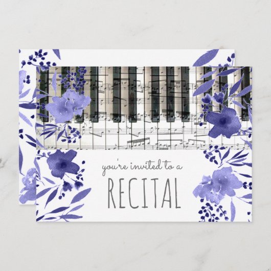 indigoblaue Aquarellmusik-Blume Einladung (Vorne/Hinten)
