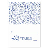 Indigoblaue Blätter Hochzeitskarte Tischnummer (Vorderseite)