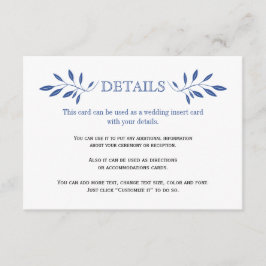 Indigoblaue Blätter Muster Hochzeitkarte einfügen Begleitkarte