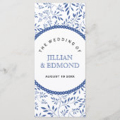 Indigoblaue Blätter Muster Hochzeitsprogramm Programm (Vorderseite)