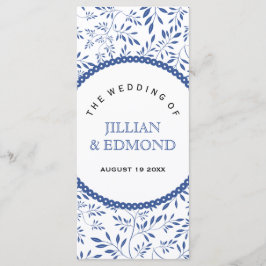 Indigoblaue Blätter Muster Hochzeitsprogramm Programm