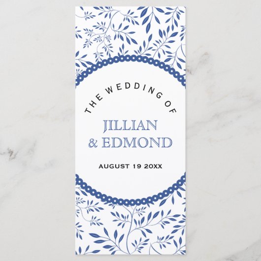 Indigoblaue Blätter Muster Hochzeitsprogramm Programm (Vorderseite)