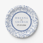 Indigoblaue Blätter Muster Moderne Blumenhochzeit Pappteller (Vorderseite)