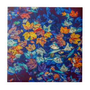 Indigomuster-Herbstlaub wirbeln Fliese