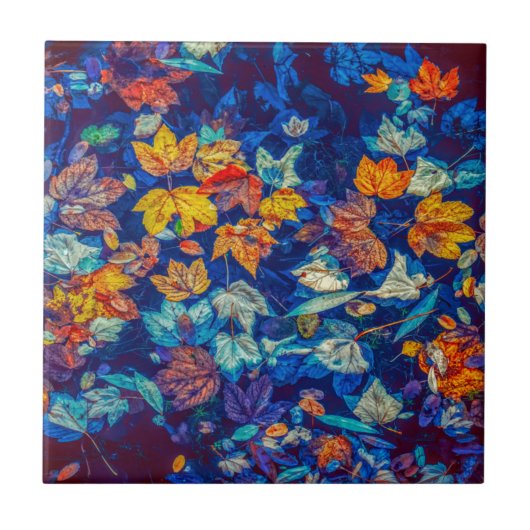 Indigomuster-Herbstlaub wirbeln Fliese (Vorderseite)