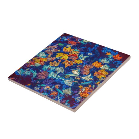 Indigomuster-Herbstlaub wirbeln Fliese (Seite)