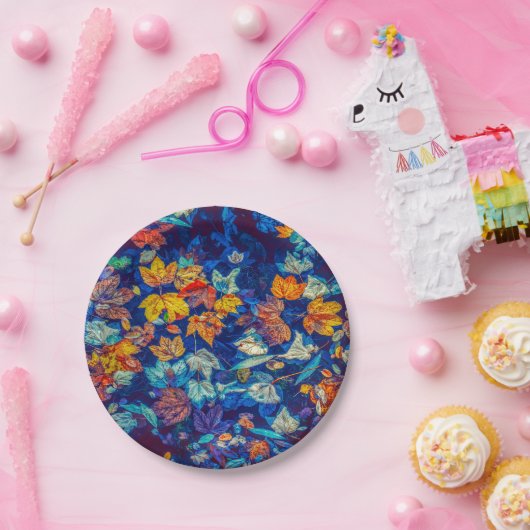 Indigomuster-Herbstlaub wirbeln Pappteller (Party)