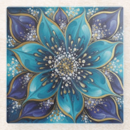 IndigoTealFloralMandala  Glasuntersetzer