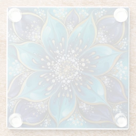 IndigoTealFloralMandala  Glasuntersetzer (Rückseite)