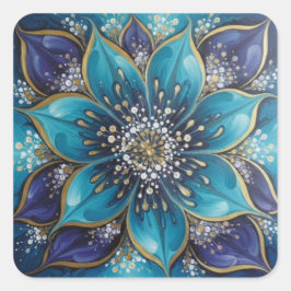 IndigoTealFloralMandala Quadratischer Aufkleber