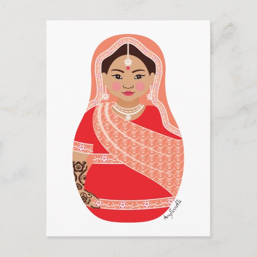 Indisch (rot) Matryoshka Postcard Postkarte (Vorderseite)