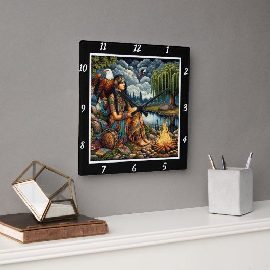 Indische Abend: Adlerhorst Willow's Murmur Quadratische Wanduhr (Büro)