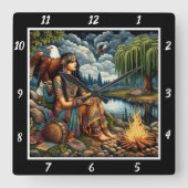 Indische Abend: Adlerhorst Willow's Murmur Quadratische Wanduhr (Vorderseite)