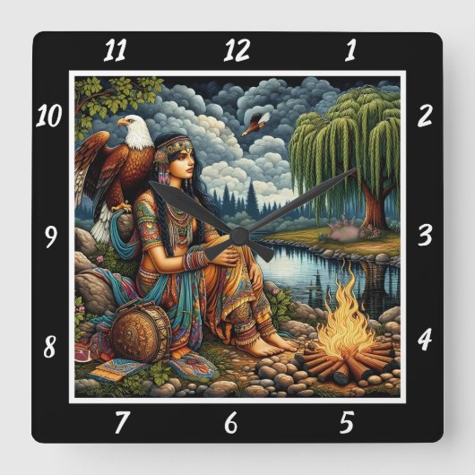 Indische Abend: Adlerhorst Willow's Murmur Quadratische Wanduhr (Vorderseite)