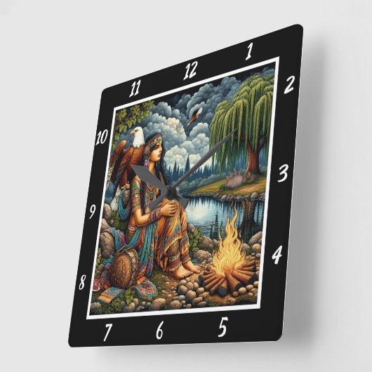 Indische Abend: Adlerhorst Willow's Murmur Quadratische Wanduhr (Winkel)