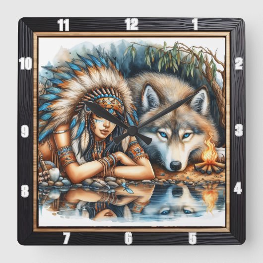 Indische Ansammlung: Weisheit über den Heiligen Fe Quadratische Wanduhr (Vorderseite)