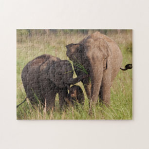 Indische Asiatische Elefantenfamilie in der Savann Puzzle