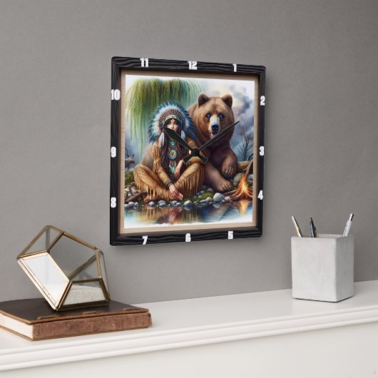 Indische Bärenharmonie Quadratische Wanduhr (Büro)