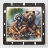 Indische Bärenharmonie Quadratische Wanduhr (Vorderseite)