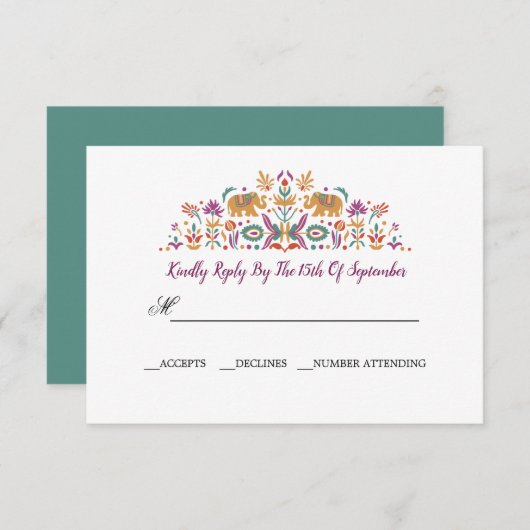 Indische Blume Elephant Jade Grüne UAWG Hochzeit Einladung (Vorne/Hinten)