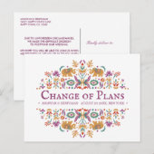Indische Blume Elephant Wedding CHANGE OF PLANS Ankündigungspostkarte (Vorne/Hinten)