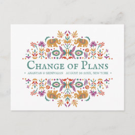 Indische Blume Elephant Wedding CHANGE OF PLANS Ankündigungspostkarte