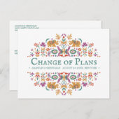 Indische Blume Elephant Wedding CHANGE OF PLANS Ankündigungspostkarte (Vorne/Hinten)