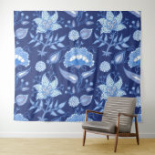 Indische Blume mit dunkelblauer und hellblauer Hau Wandteppich (Beispiel (Horizontal))