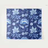 Indische Blume mit dunkelblauer und hellblauer Hau Wandteppich (Vorderseite (Horizontal))