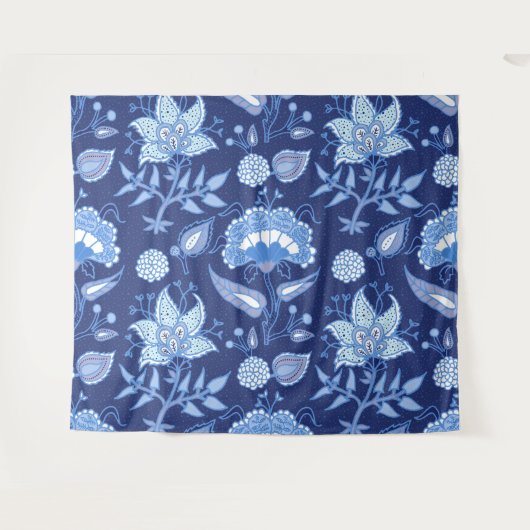 Indische Blume mit dunkelblauer und hellblauer Hau Wandteppich (Vorderseite (Horizontal))