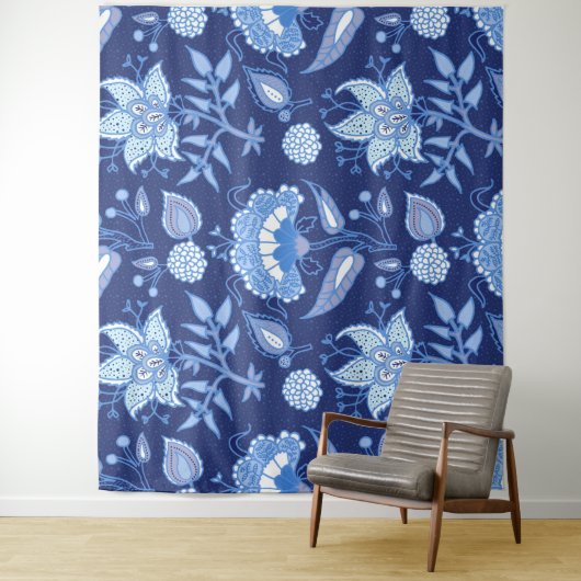 Indische Blume mit dunkelblauer und hellblauer Hau Wandteppich (Beispiel)