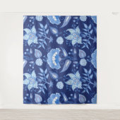 Indische Blume mit dunkelblauer und hellblauer Hau Wandteppich (Vorderseite)