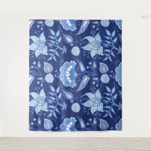 Indische Blume mit dunkelblauer und hellblauer Hau Wandteppich (Vorderseite)