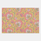 indische Blumen-Wrap-Papier-Flat Sheet Set aus 3 Geschenkpapier Set (Vorderseite 3)