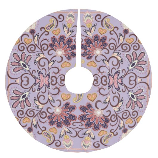 Indische Blumendecke: hübsches pastellfarbenes Mus Polyester Weihnachtsbaumdecke (Vorderseite)