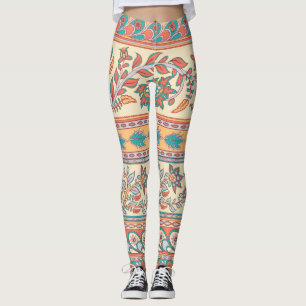 Indische Blumengrenzen Nahtloses Muster Leggings